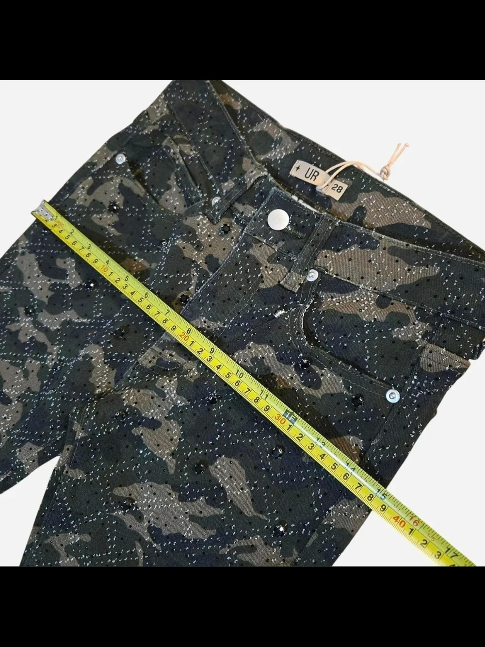 Embellish Rhinestone Camo Straight Flare Jeans - Green Camo - Picture 6 of 8